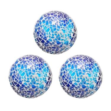 Imagem de AKEIE Bolas de vidro decorativas de 6 cm, esfera de mosaico premium, esferas decorativas, bolas de centro para tigelas, vasos, decoração de mesa de jantar (3 peças de azul profundo)
