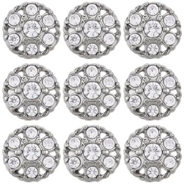 Imagem de GORGECRAFT 1 caixa 10 peças botões de haste de strass prata metal liga de zinco plano redondo cristal transparente costurar no botão de enfeite com orifício para costura faça você mesmo artesanato