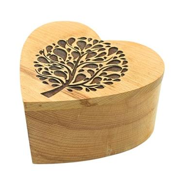 Imagem de Caixa de urna em forma de coração de madeira – Lembrança memorial artesanal para cinzas – Gravação mínima – Acabamento em madeira natural (árvore gravada 3,5 x 15,5 x 8,2 cm)