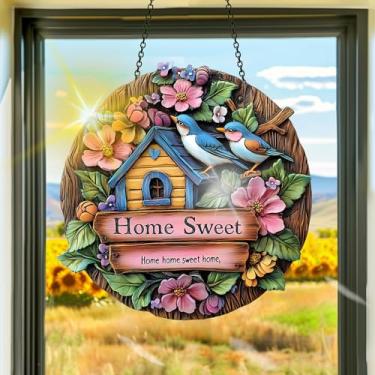 Imagem de Acrílico colorido, apanhador de sol, decoração de janela suspensa de pássaros, arte de parede de arco-íris, para sala de estar, quarto, varanda, interior e exterior, jardim, enfeites de Natal 19 x 19