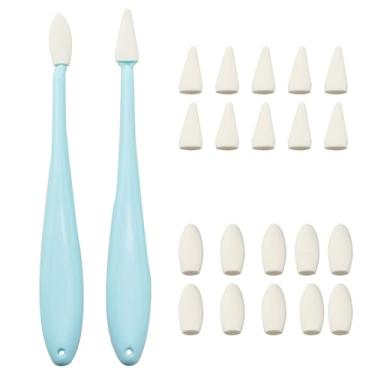 Imagem de PZRT 2 peças de faca de apagamento azul com 20 cabeças de substituição embaladas em uma caixa com detalhes de caneta de mistura de papel artesanal cabeças de substituição para esboçar ilustrações