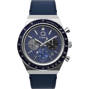 Imagem de Timex Relógio masculino Q 40 mm - caixa azul com duas peças com mostrador azul prateado