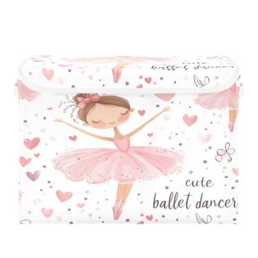 Imagem de Quteprint Cesto de armazenamento dobrável com tampa – bailarina bailarina grande organizador de caixa de armazenamento dobrável para escritório em casa e livros, armazenamento de roupas, 42 x 32 x 30