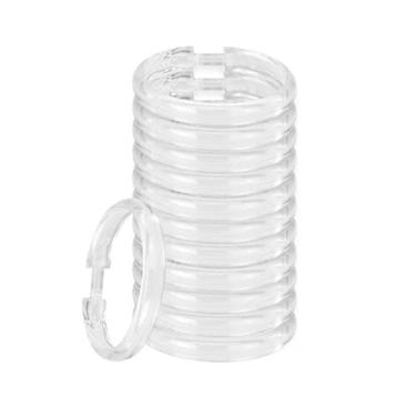 Imagem de 12 peças de anéis de cortina de chuveiro, ganchos de cortina de chuveiro de plástico, anéis de cortina de chuveiro transparentes, anéis em forma de O, gancho de gancho para banheiro, haste de janela