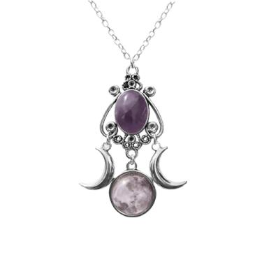 Imagem de Colar de lua boêmio para mulheres, colar gótico vintage com pingente de cristal sintético, acessórios para festas de Halloween, Adjustable, Metal, Sem Pedra Preciosa