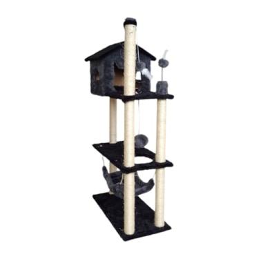 Imagem de Arranhador Para Gatos De TrêS NíVeis - Com Postes De Sisal E Bolas De PelúCia(CINZA)