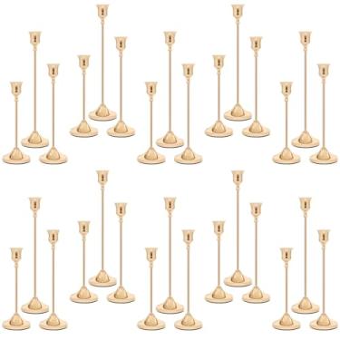 Imagem de Castiçais de 30 peças, suporte de vela afunilado de metal, castiçais dourados para velas de pilar, decorações de mesa de jantar vintage para decoração de festa de casamento, Natal, Halloween