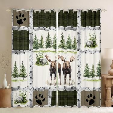 Imagem de jejeloiu Cortinas de janela de alce (2 painéis, 96 x 137 cm) caça de veado 30%-50% cortinas blecaute para janela tratamentos de janela adultos chifres animais selvagens casa de fazenda rústica cabine