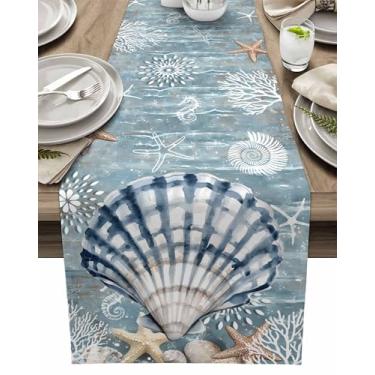 Imagem de Caminho de mesa - Algodão Linho 182 centímetros de comprimento, Fundo Vintage Coral Oceano Cómoda Cachecóis Tablerunner para Cozinha/Café/Jantar, Decoração de Casa, Cachecol de Jantar de Férias