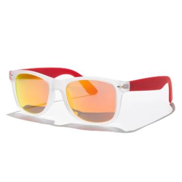 Imagem de Óculos de sol modernos com rebite para caminhadas, vintage, unissex, óculos de sol modernos para uso ao ar livre UV400, Armação Tra de borracha/Lente espelhada vermelha/hastes vermelhas, Lens Width