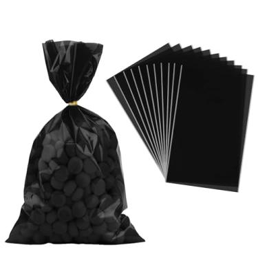 Imagem de Diueoly Sacos de guloseimas de celofane preto, 100 peças, sacos de doces pretos transparentes, 15 x 23 cm, saco de presente para petiscos, com laços torcidos para lembrancinhas de festa de aniversário