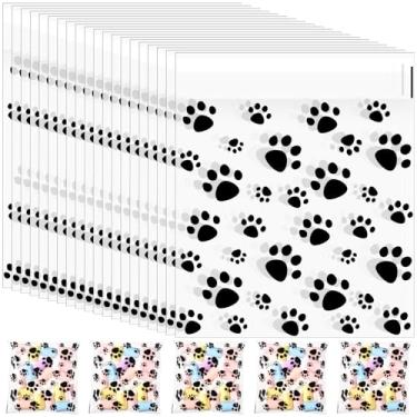 Imagem de Pasimy 200 peças de plástico com estampa de pata para animais de estimação, sacos de celofane, autoadesivos, sacos de guloseimas transparentes para cães, aniversário, para festa de cachorro (preto