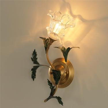 Imagem de Luminária de parede estilo pastoral americano, estilo francês criativo, para sala de estar, quarto, corredor, casa de campo, com LED e efeito florido (DA 1 lâmpada, 1 peça)