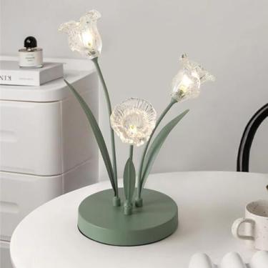 Imagem de Luminária de mesa LED contemporânea em formato de flor, estilo campestre francês, criativa, para sala de estar, quarto, escritório, casa de campo, hotel, luminária de cabeceira (A 3 lâmpadas