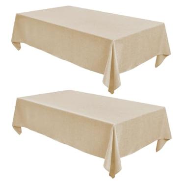 Imagem de Hereisa Pacote com 2 toalhas de mesa retangulares texturizadas de linho, à prova d'água e resistente a manchas, toalha de mesa decorativa de casa de fazenda de linho sem rugas, 132 x 182 cm, creme