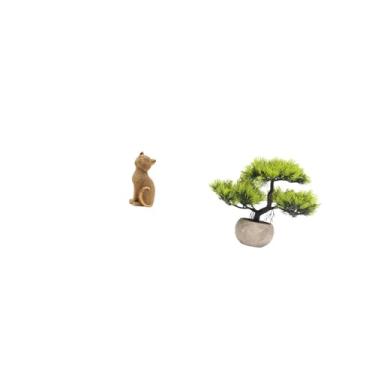 Imagem de Fenteer Estatueta de Gato em Resina com árvore Bonsai Artificial, Escultura Decorativa de Animal E Planta Artificial para Estante, Mesa, Centro de Mesa, Quart