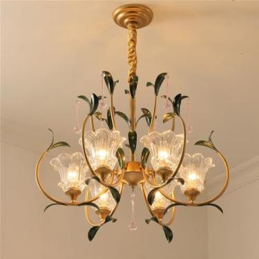 Imagem de Lustre Pastoral Francês com Flores Americanas - Luminária Pendente Decorativa LED para Sala de Estar, Restaurante, Quarto, Villa, Café, Loja de Roupas e Casa (G 6 Lâmpadas)