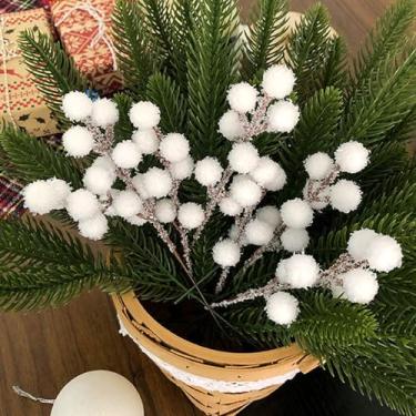 Imagem de Guirlanda artificial de baga branca fosca faça você mesmo, enfeite de árvore de Natal, galhos com ponta de neve, artesanato, 20 x 4 cm (5 peças)