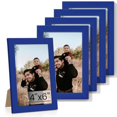 Imagem de Heimlove Conjunto de 5 porta-retratos 10 x 15 cm, molduras azuis, 10 x 15 cm, porta-retratos 10 x 15 cm, colagem de galeria de parede de 10 x 15 cm, moldura de pôster para documento de certificado