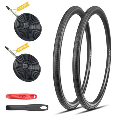Imagem de GRELiving Conjunto de 2 pneus de bicicleta de estrada 700 x 28/32/35c, pneus dobráveis com válvula Presta FV48 tubos internos e alavanca de pneus, adequado para bicicletas de estrada, bicicletas