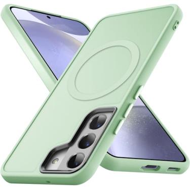 Imagem de DNTMZIN Capa magnética para Samsung Galaxy S21 FE com Chager sem fio translúcido fosco anti-impressão digital, compatível com Magnético, Slim Fit, capa protetora à prova de choque, verde, 014-S21FE-06