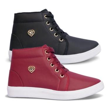 Imagem de Kit 2 Pares Bota Casual Feminina Cano Curto Tênis Botinha Moda Academi