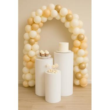 Imagem de Trio Capa Cilindro Festa Decorativas em Helanca Sublimada para Mesa Principal, OPPS® (Branco)