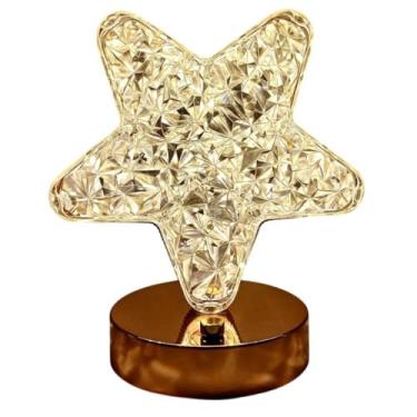 Imagem de Luminária LED Decorativa em Forma de Diamante, Recarregável USB, 3 Temperaturas de Cor, Base Marrom, 10cm x 2.5cm, Plástico, Toque Sensível, 250g