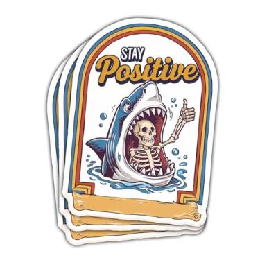 Imagem de Adesivo de esqueleto de tubarão Stay Positive (3 peças) - Decalque de vinil engraçado para carro, caminhão, laptop, caixa de ferramentas, motocicleta ou parede - Gráfico de polegar para cima de