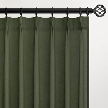 Imagem de Cortinas plissadas de 153 cm, 2 painéis para sala de estar, cortina de linho verde-oliva de 150 cm de comprimento, cortinas plissadas para sistema de trilha, filtragem de luz, cortinas