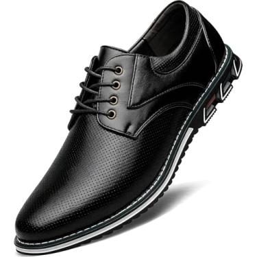 Imagem de Sapato social masculino casual, confortável, moderno, de couro macio de qualidade superior, sapato casual Oxford, Preto, 10 Wide