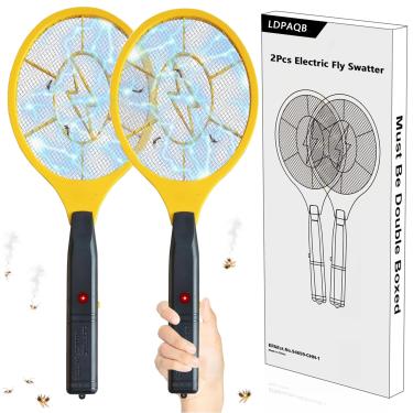 Imagem de Pacote com 2 raquete de mata-moscas elétrica para uso interno e externo para controle de pragas - segura ao toque com malha de segurança de 3 camadas