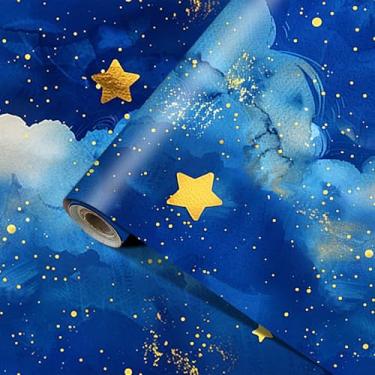 Imagem de HOMETITUTE Papel de parede Galaxy Peel and Stick Celestial Night Sky Papel de parede PVC autoadesivo removível ouro estrela nuvem design 39.9 cm x 100.1 cm papel de parede galáxia para decoração de