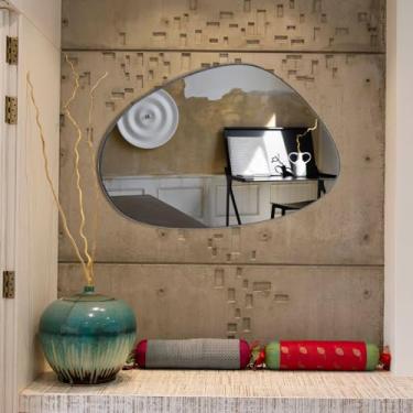 Imagem de Espelho Orgânico Grande 60x80cm de Parede Lavabo Banheiro Sala Quarto Acabamento em Couro Ecológico 3cm Modelo Pinterest Nuvem Café