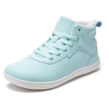 Imagem de HOBIBEAR Tênis feminino largo de cano alto | Bota masculina confortável forrada com malha | Sola minimalista sem queda, Luz da lua, 11 Wide Women/10 Wide Men