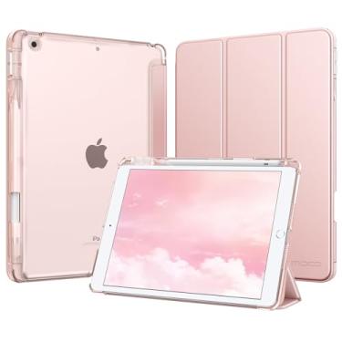 Imagem de MoKo Capa protetora inteligente para iPad 9ª/8ª/7ª geração, 2021/2020/2019 de 2021/2020/2019, fina e leve com três dobras para iPad 10.2 com capa traseira translúcida de policarbonato rígido, ouro