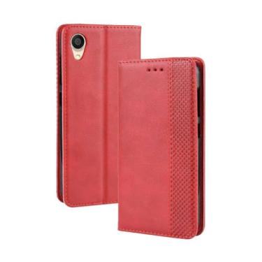 Imagem de Capa para ASUS ZenFone Live L1 ZA550KL,Retro Flip magnético,Caso de telefone de couro PU,Design de carteira com 3 slots de cartão e 1 clipe de dinheiro -Red