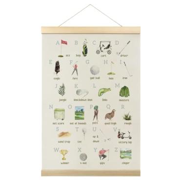 Imagem de Cabides de pôster de alfabeto de golfe, lona de esportes de golfe, sinalização de parede para pendurar na parede, presente para sala de jogos, sala de aula, decoração de parede de quarto de meninos e