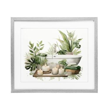 Imagem de Stupell Industries Impressão emoldurada cinza tropical Zen Banheira sob vidro, design por Lettered and Lined, 13 x 16