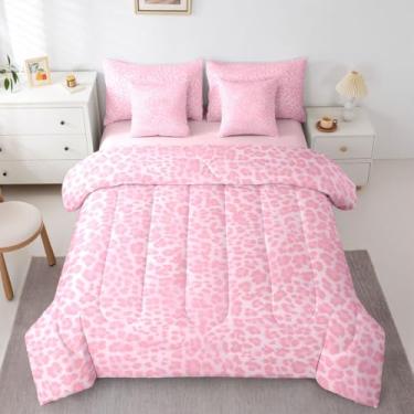 Imagem de Feelyou Conjunto de edredom Queen com estampa de leopardo, 7 peças, de pele de guepardo, para crianças, meninos, meninas, cama com edredom, lençóis, fronhas, capas de almofada, textura de pele de