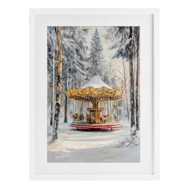Imagem de Stupell Industries Carrossel Winter Wonderland Impressão emoldurada branca sob vidro, design por Petal Prints Design, 20 x 14