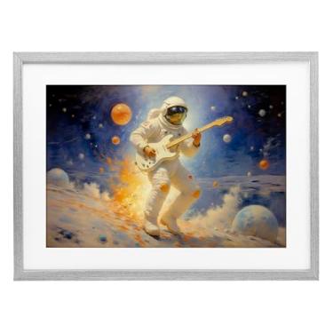 Imagem de Stupell Industries Impressão emoldurada preta astronauta músico espacial sob vidro, design de Angie Hawke, 35,5 x 50,8 cm