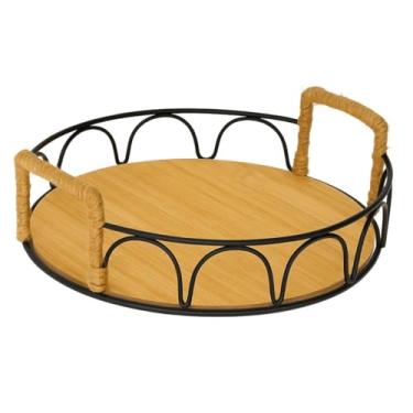 Imagem de Bandeja Decorativa de Bambu com Alças em Corda e Estrutura de Metal – Ideal para Mesa, Café da Manhã, Servir, Centro de Mesa e Decoração (Oval Preto)