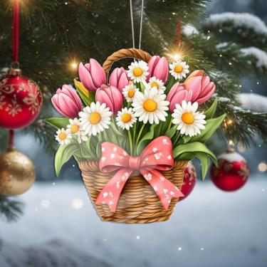 Imagem de Enfeites de Natal para pendurar, decoração de férias, decoração de flores acrílicas, decoração de interiores de carro, enfeite de árvore de Natal, artesanato para pendurar, colecionáveis, para