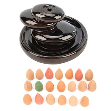 Imagem de Queimadores de incenso de refluxo Suporte de incenso de cerâmica feito à mão com efeito de fumaça em cascata para decoração de escritório doméstico e meditação Conjunto de