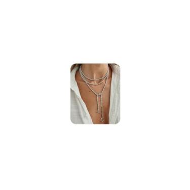 Imagem de Bravace Colar em Y com contas douradas e prateadas para mulheres, bijuteria boêmia longa, moderna, delicada, acessórios da moda para festas diárias, Large, Liga de aço, Sem Pedra Preciosa