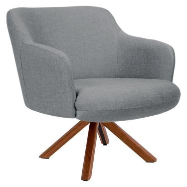 Imagem de Poltrona Giratória Base Madeira Jade Linho Cinza Escuro