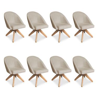 Imagem de Kit 08 Poltronas Cadeira Giratória Bela Veludo Base De Madeira - Pallazio Cor Grafite