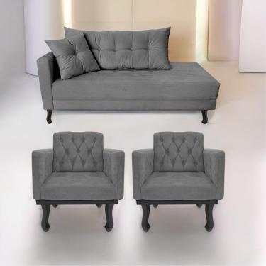 Imagem de Kit Diva Recamier Azura 160cm Lado Direito e 02 Poltronas Classic Suede Cinza