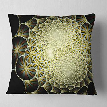 Imagem de Designart Amarelo Simétrico Único Design Fractal Sala de Estar Floral, Sofá, Almofada de Alta Qualidade + Capa de Almofada Impressa em ambos os lados 66 cm x 66 cm